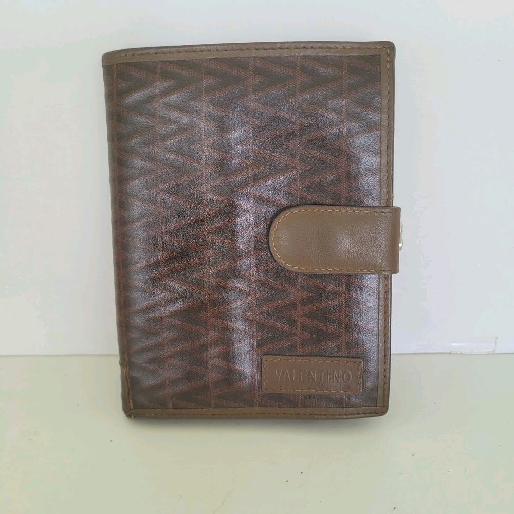 Valentino Bifold Card Bill Holder Brown Wallet Medium Vintage Kisslock Italian‎
